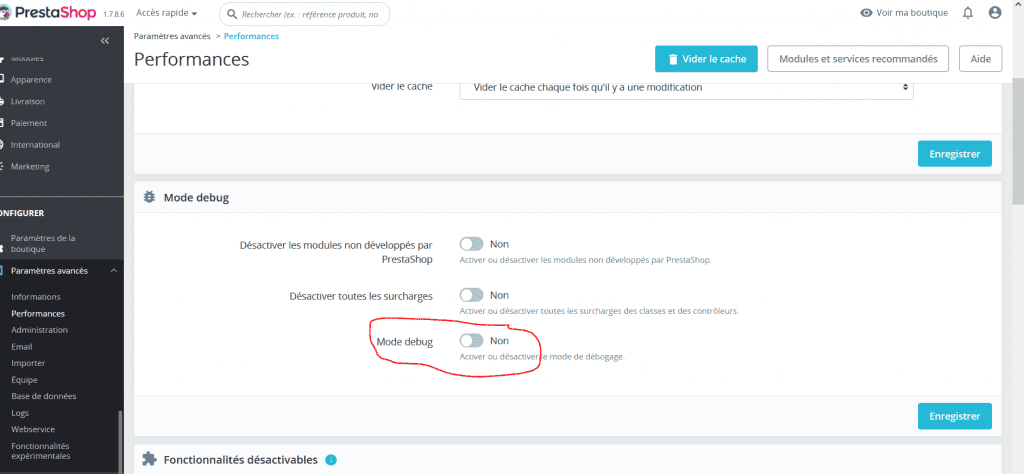 mode debug prestashop